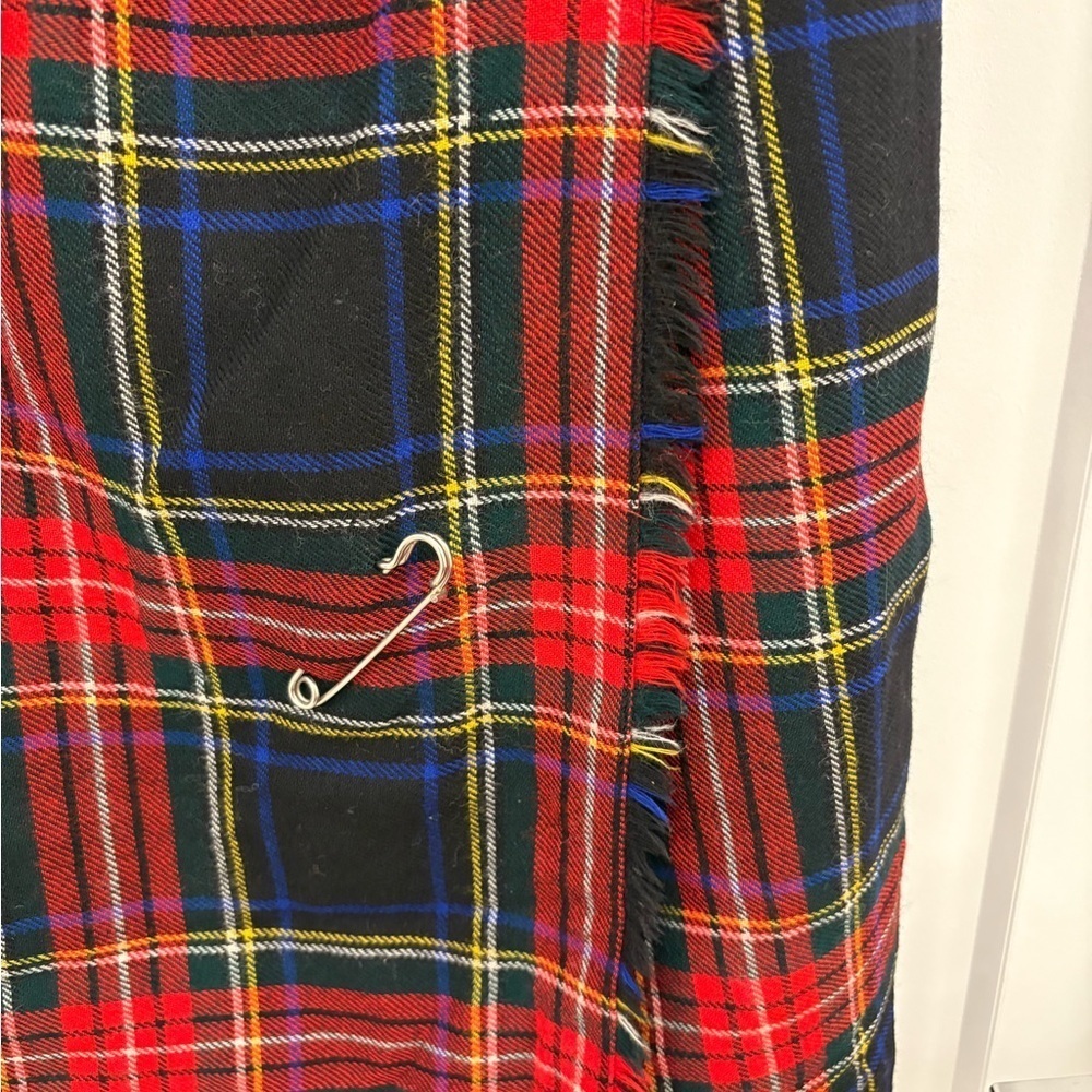 Vintage Woolmark Tartan Plaid Pleated Skirt With Kilt Pin - Picture 5 of 9